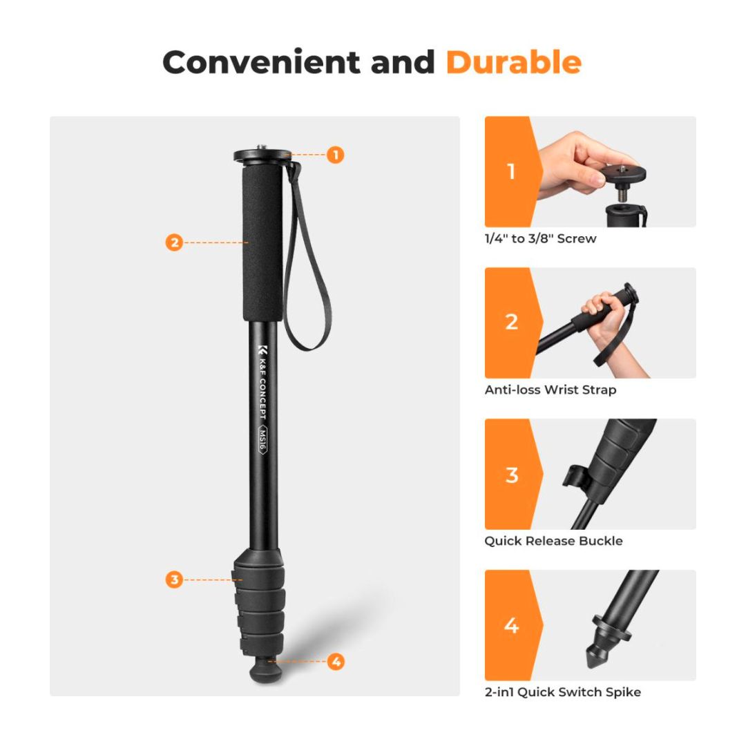 K&F Concept Aluminum Monopod 160cm 2u1 (Monopod + Hiking štap) bez glave KF09.138 - 2